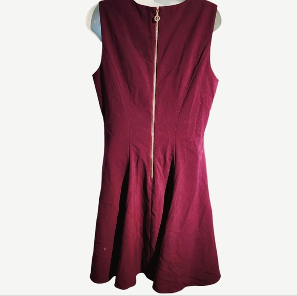 Calvin Klein burgundy Front Zip Accent Fit and Flare Mini Dress - Picture 3 of 4